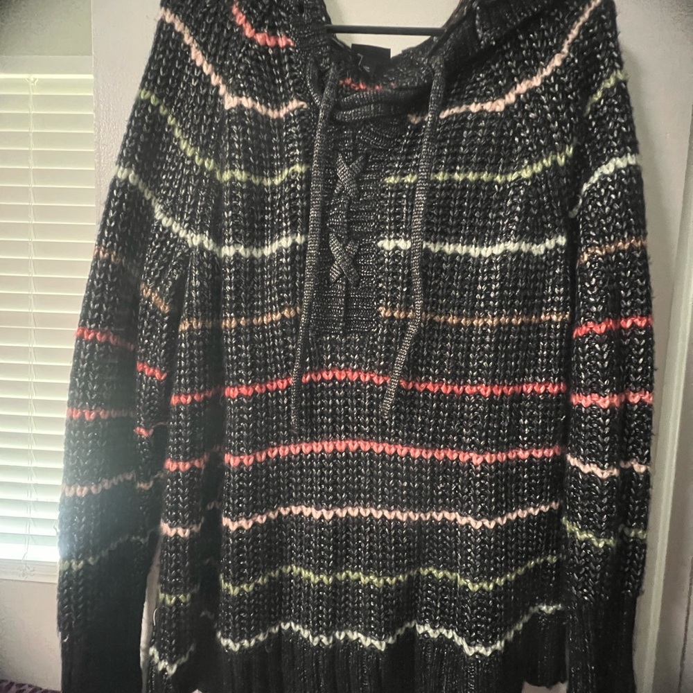 torrid Black Knit Hoodie with Coral Accent